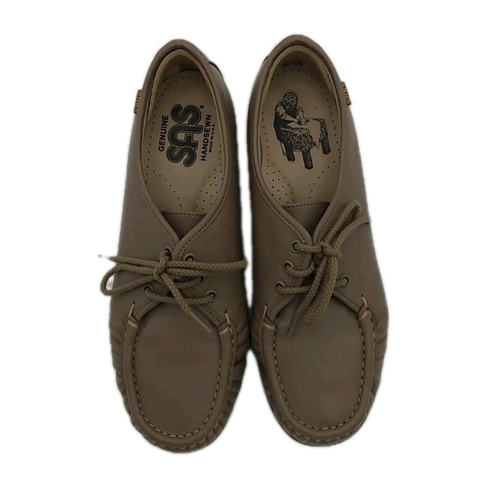 SAS Siesta Women's 9.5M Leather Lace Up Beige Walking Shoes USA Made